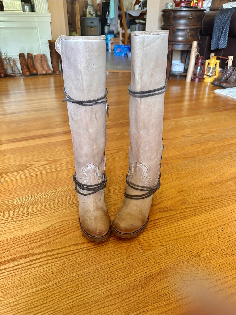 Freebird by Steven Taupe Leather with Wrap Straps, size 7. New